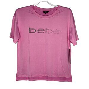Bebe Pink Logo Graphic T-Shirt Womens Small Short Sleeve Active Casual